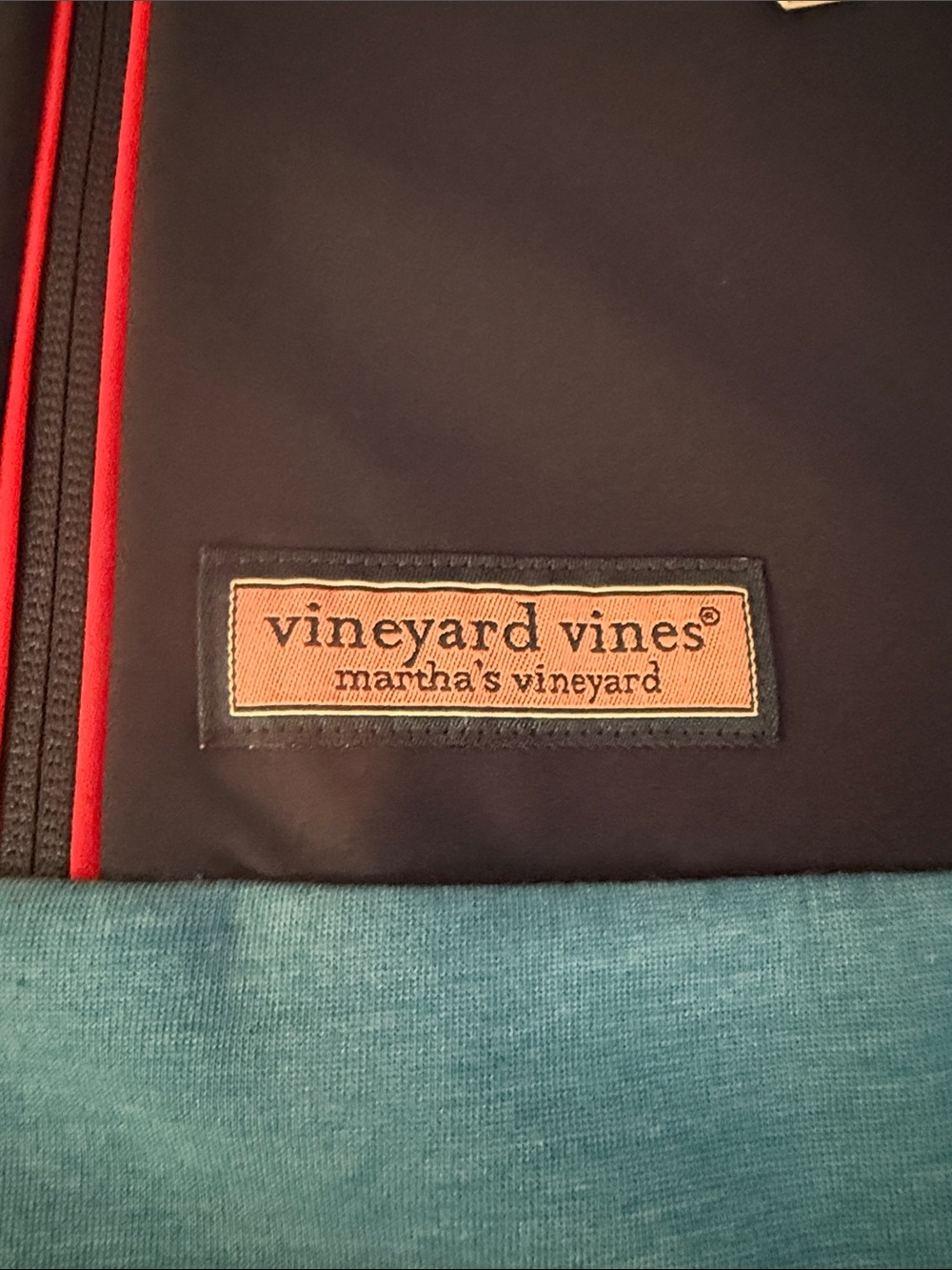 Vineyard Vines Navy and Light Blue Kids Quarter-Zip Pullover with Red Zip - Picture 3 of 4